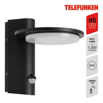 Telefunken 312505TF-LED Außenwandleuchte mit Sensor LED/10W/230V IP44 Schwarz
