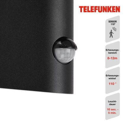 Telefunken 312505TF-LED Außenwandleuchte mit Sensor LED/10W/230V IP44 Schwarz