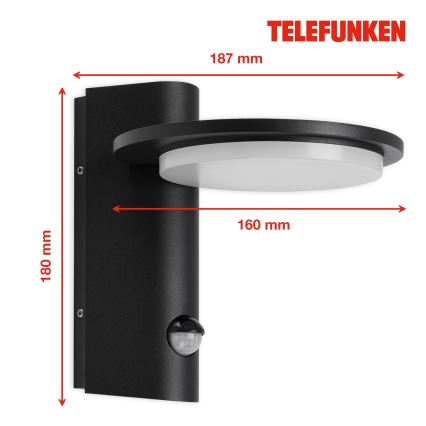 Telefunken 312505TF-LED Außenwandleuchte mit Sensor LED/10W/230V IP44 Schwarz