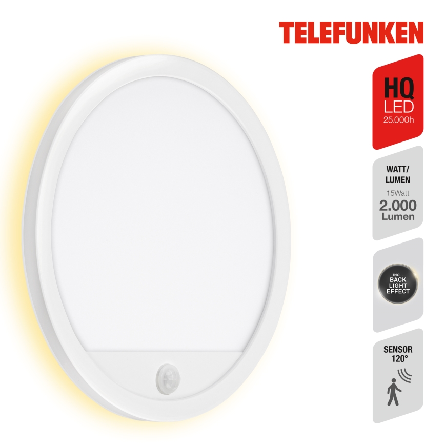 Telefunken 313706TF - LED-Wandleuchte mit Sensor für den Außenbereich LED/15W/230V IP44 weiß