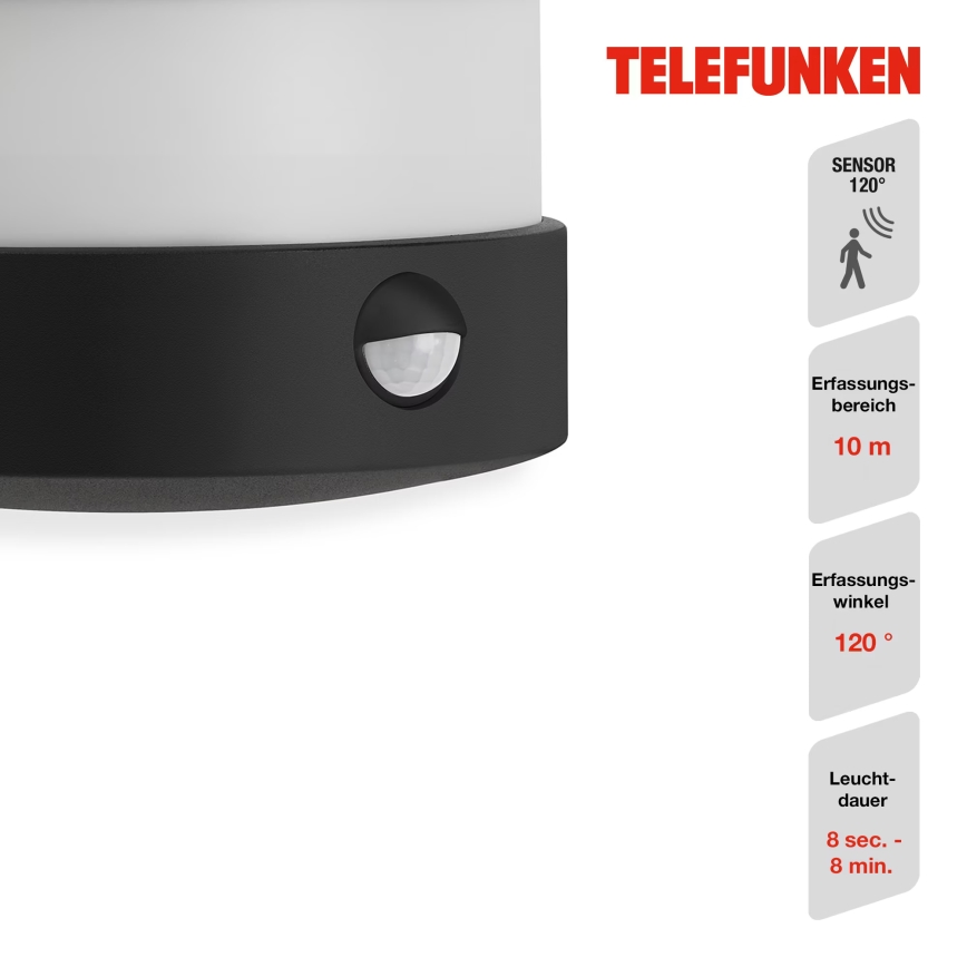 Telefunken 315505TF - LED-Outdoor-Wandleuchte mit Sensor LED/12W/230V IP44 schwarz