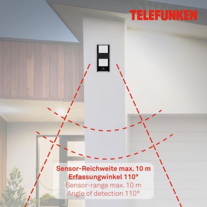 Telefunken 321105TF - Outdoor-Wandleuchte mit Sensor 1xE27/12W/230V IP44 schwarz