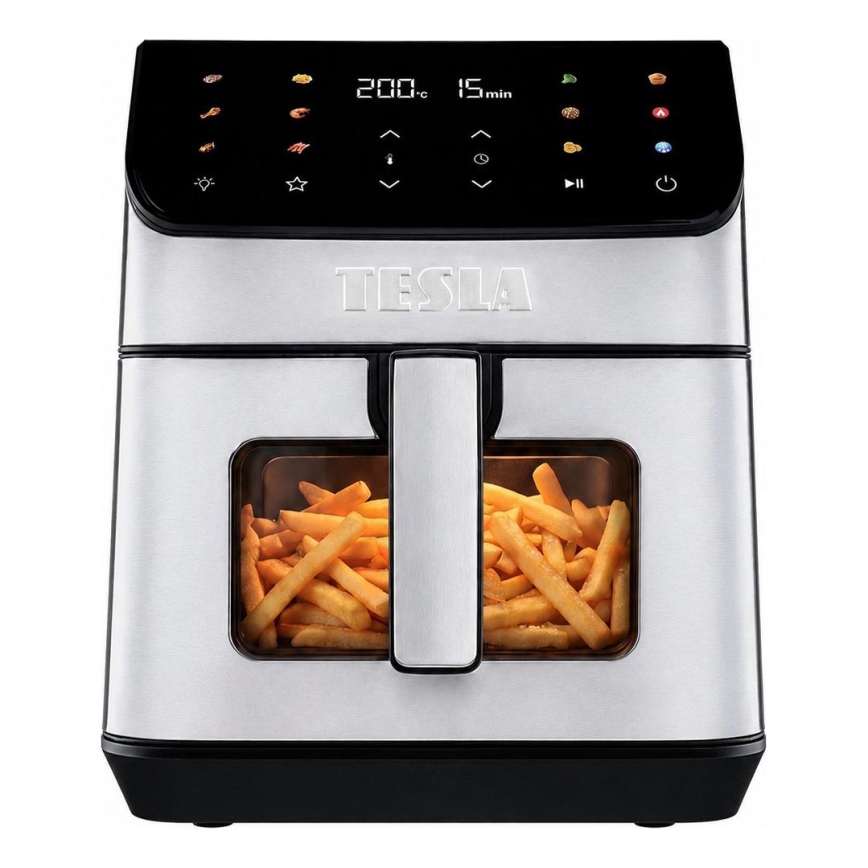 TESLA Electronics AirCook - Heißluftfritteuse 6,5 l 2100W/230V mattes Chrom/Schwarz