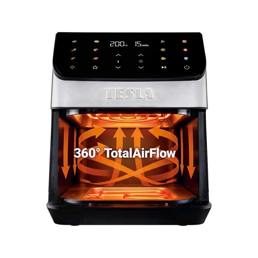 TESLA Electronics AirCook - Heißluftfritteuse 6,5 l 2100W/230V mattes Chrom/Schwarz
