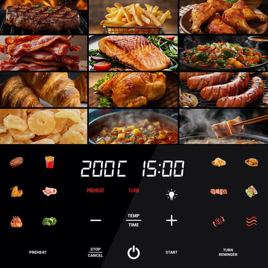 TESLA Electronics AirCook - Intelligente multifunktionale digitale Heißluftfritteuse 9 l 1700W/230V mit Wi-Fi