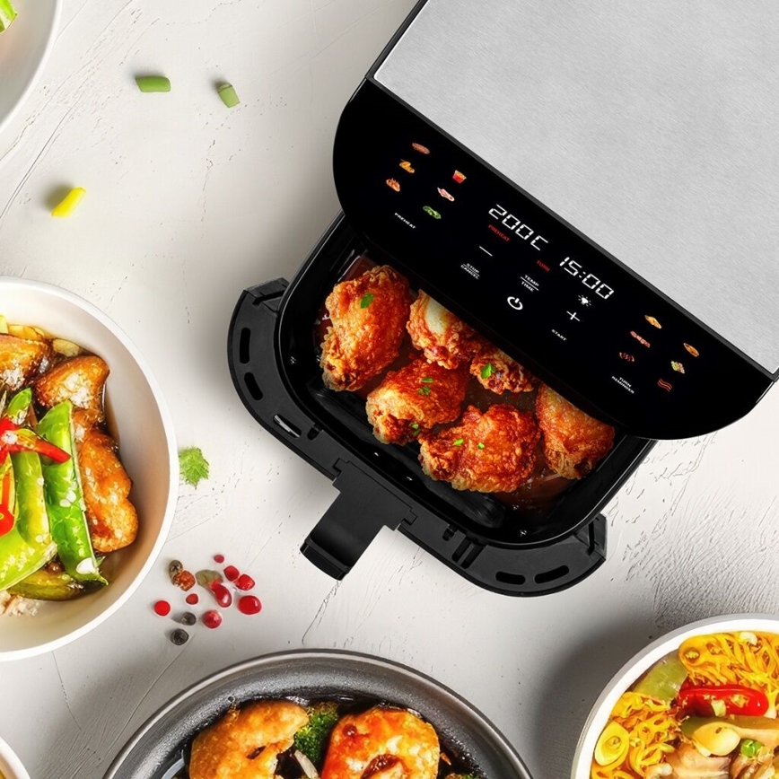 TESLA Electronics AirCook - Intelligente multifunktionale digitale Heißluftfritteuse 9 l 1700W/230V mit Wi-Fi