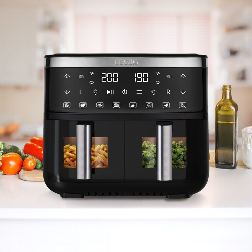 TESLA Electronics AirCook - Multifunktionale digitale Dual-Heißluftfritteuse 7,6 l 2850W/230V