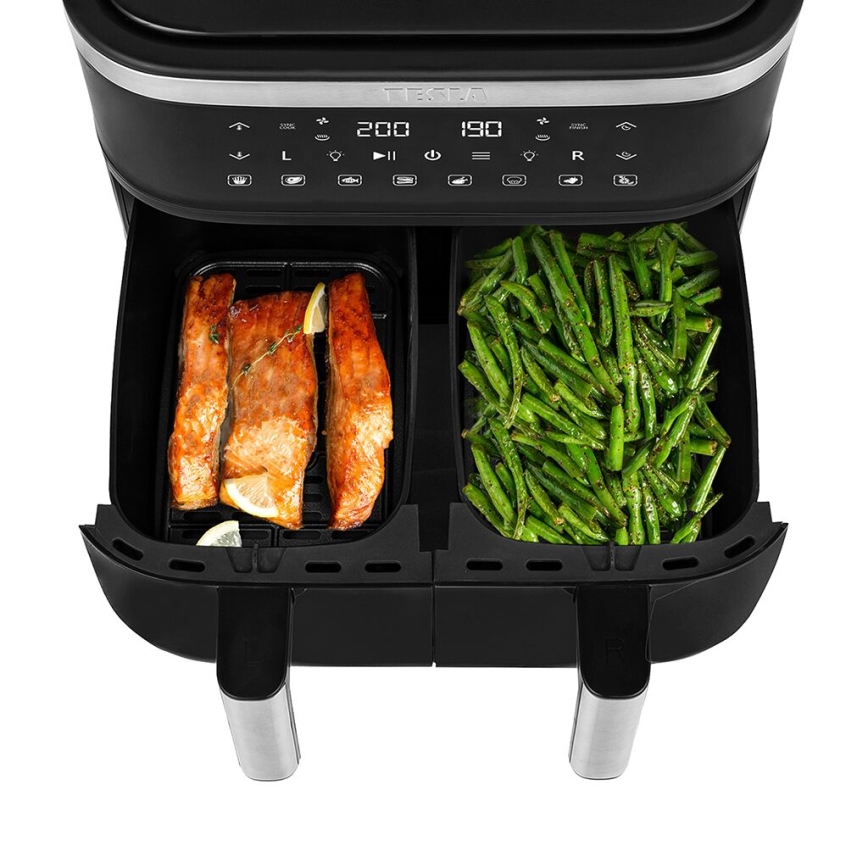 TESLA Electronics AirCook - Multifunktionale digitale Dual-Heißluftfritteuse 7,6 l 2850W/230V