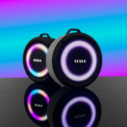 TESLA Electronics - LED RGB kabelloser Lautsprecher 5W/1200 mAh/3,7V IPX7 grau