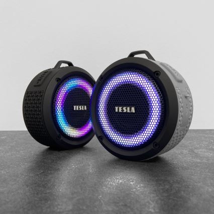 TESLA Electronics - LED RGB kabelloser Lautsprecher 5W/1200 mAh/3,7V IPX7 grau