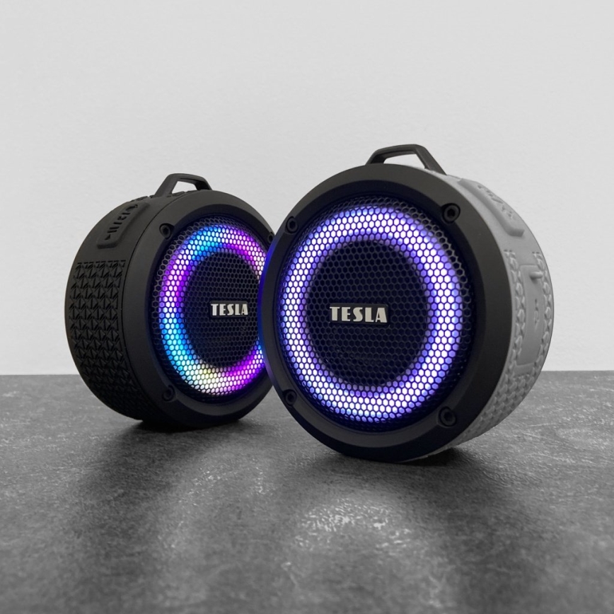 TESLA Electronics - LED RGB kabelloser Lautsprecher 5W/1200 mAh/3,7V IPX7 grau