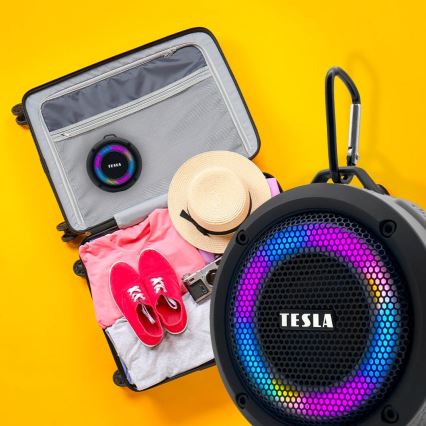TESLA Electronics - LED RGB kabelloser Lautsprecher 5W/1200 mAh/3,7V IPX7 grau