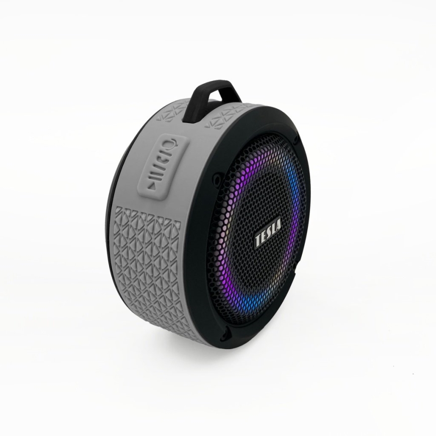 TESLA Electronics - LED RGB kabelloser Lautsprecher 5W/1200 mAh/3,7V IPX7 grau