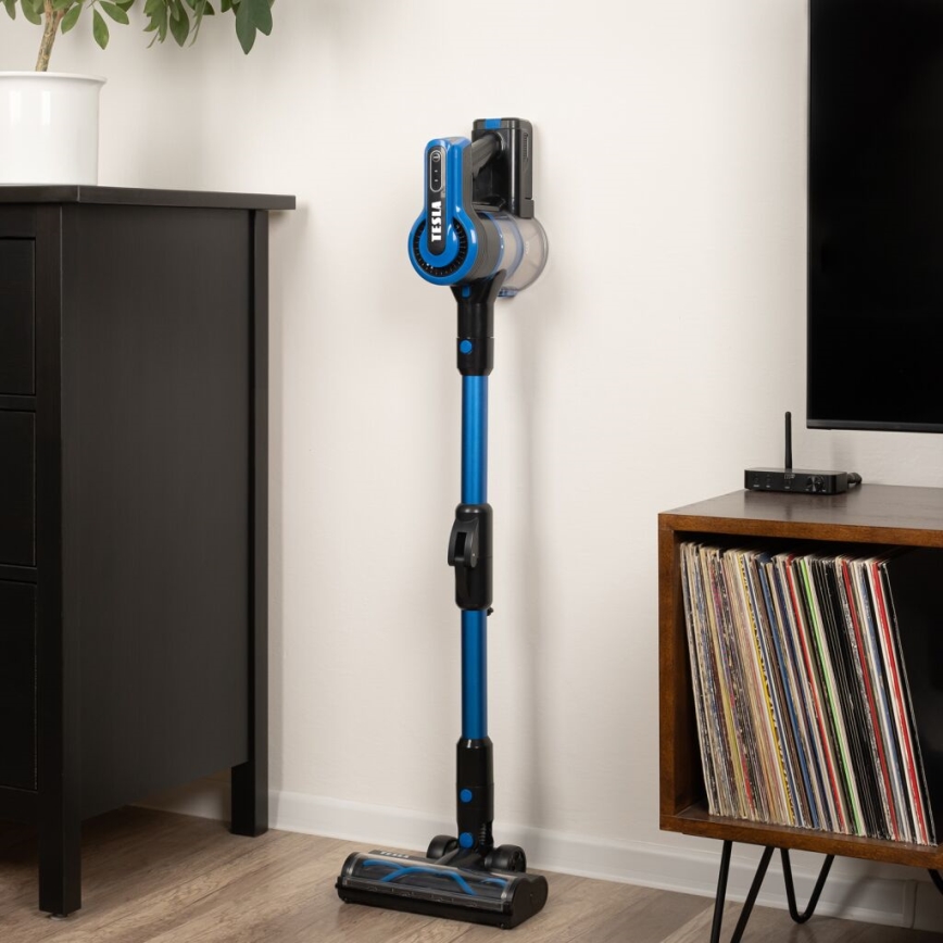 TESLA Electronics PureStar - Flexibler kabelloser Stabstaubsauger 3in1 300W/2200 mAh schwarz/blau