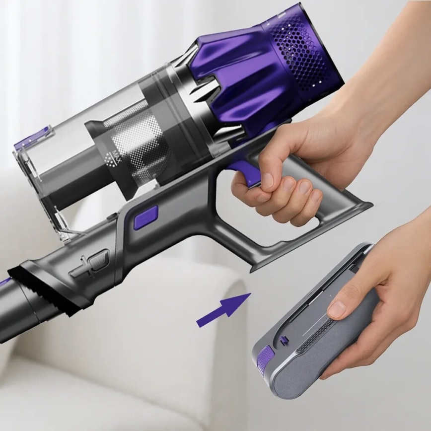 TESLA Electronics PureStar - Flexibler kabelloser Stabstaubsauger 2in1 250W/2200 mAh grau/lila