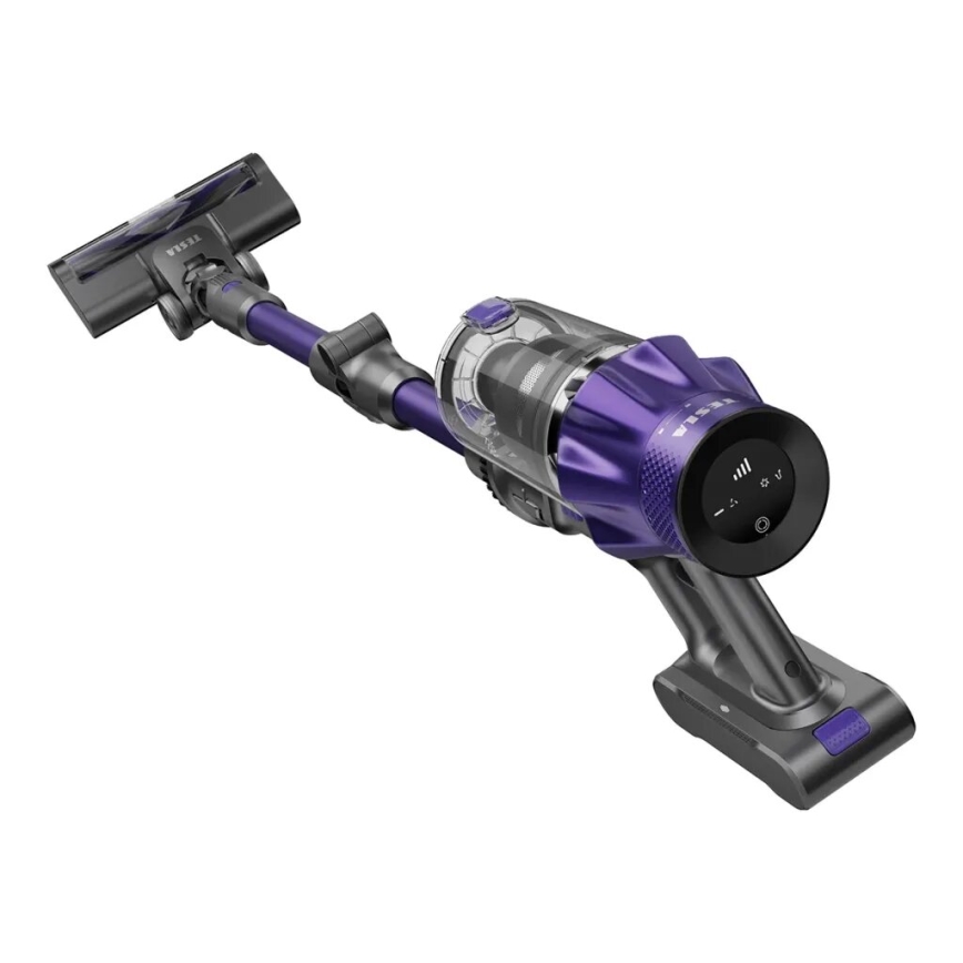 TESLA Electronics PureStar - Flexibler kabelloser Stabstaubsauger 2in1 250W/2200 mAh grau/lila