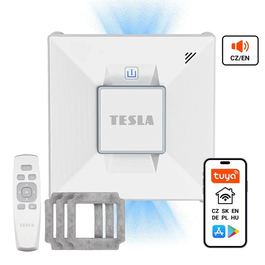 TESLA Electronics RoboStar - Intelligenter Fensterreiniger mit Wassersprühfunktion 72W/230V/650 mAh Wi-Fi + Fernbedienung