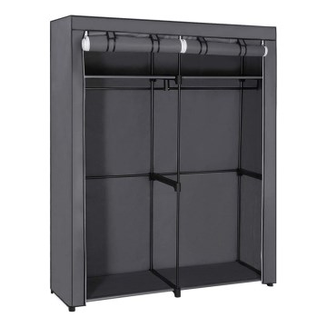 Textil-Kleiderschrank MATIS mit Einlegeböden und Kleiderstange 140x174 cm grau