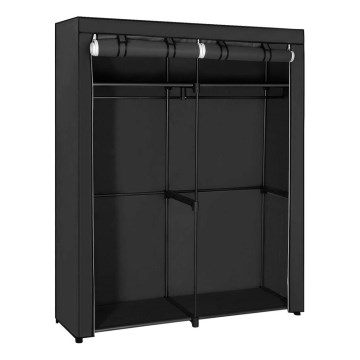 Textilkleiderschrank mit Einlegeböden und Kleiderstange MATIS, 140 x 174 cm, schwarz