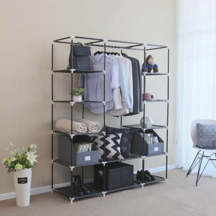 Textilkleiderschrank mit Regalen und Kleiderstange MATIS 150x175x45 cm, schwarz