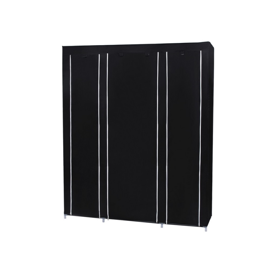 Textilkleiderschrank mit Regalen und Kleiderstange MATIS 150x175x45 cm, schwarz