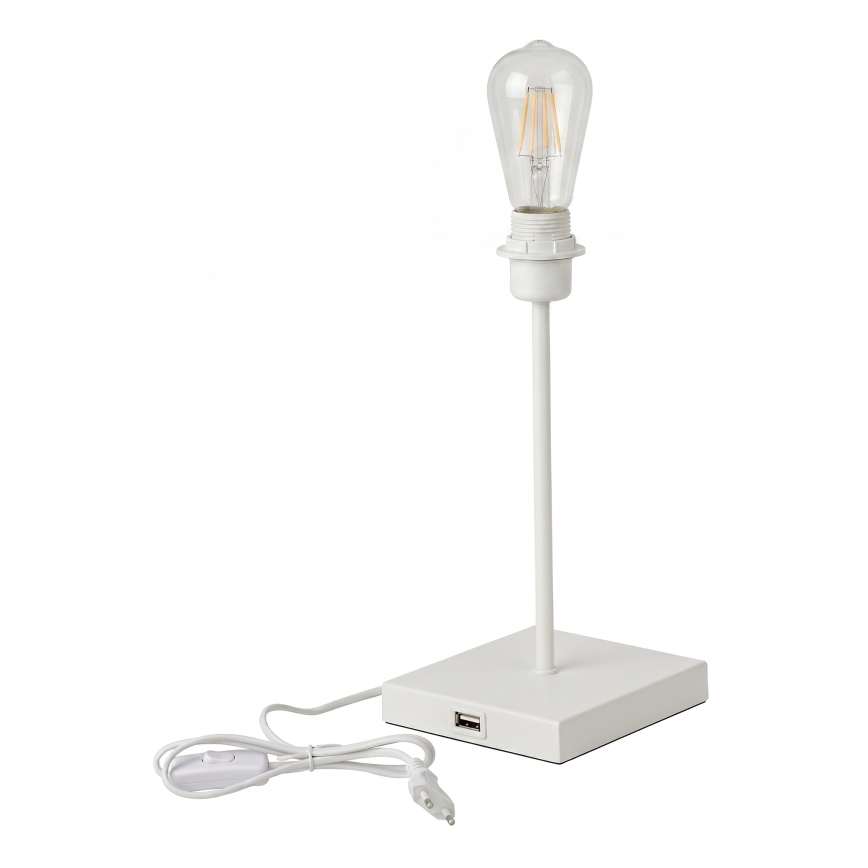 Tischlampe mit USB-Anschluss 1xE27/15W/230V weiß