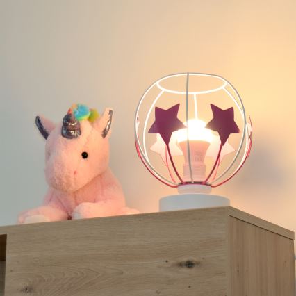 Tischleuchte für Kinder STARS 1xE27/15W/230V rosa/weiß