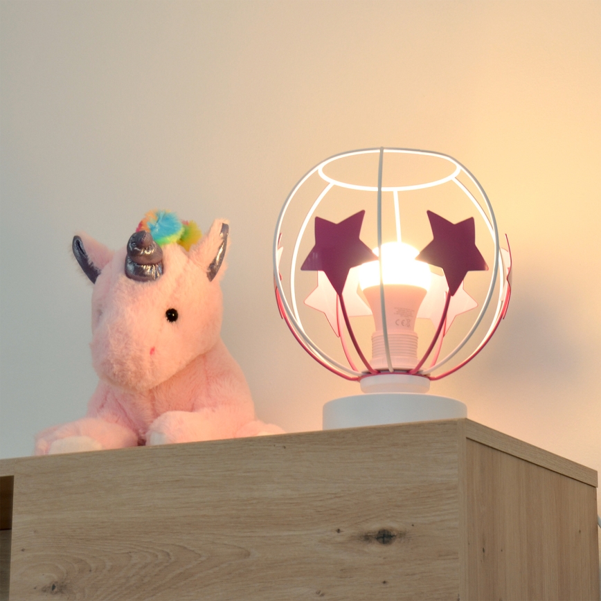 Tischleuchte für Kinder STARS 1xE27/15W/230V rosa/weiß