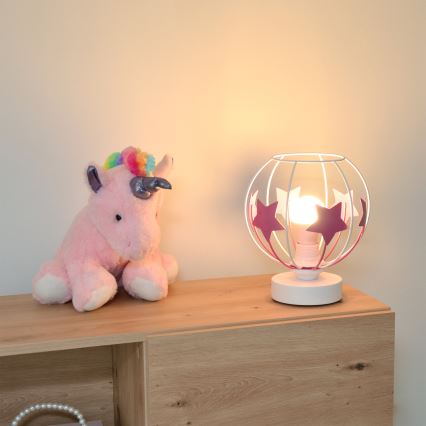 Tischleuchte für Kinder STARS 1xE27/15W/230V rosa/weiß