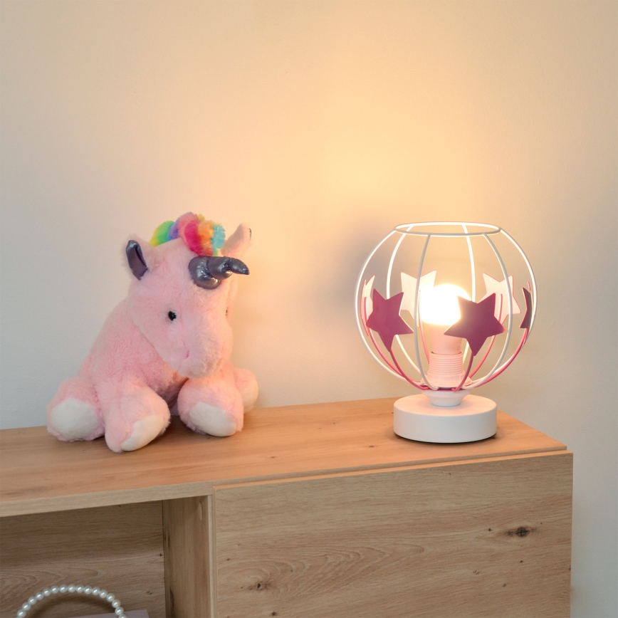 Tischleuchte für Kinder STARS 1xE27/15W/230V rosa/weiß