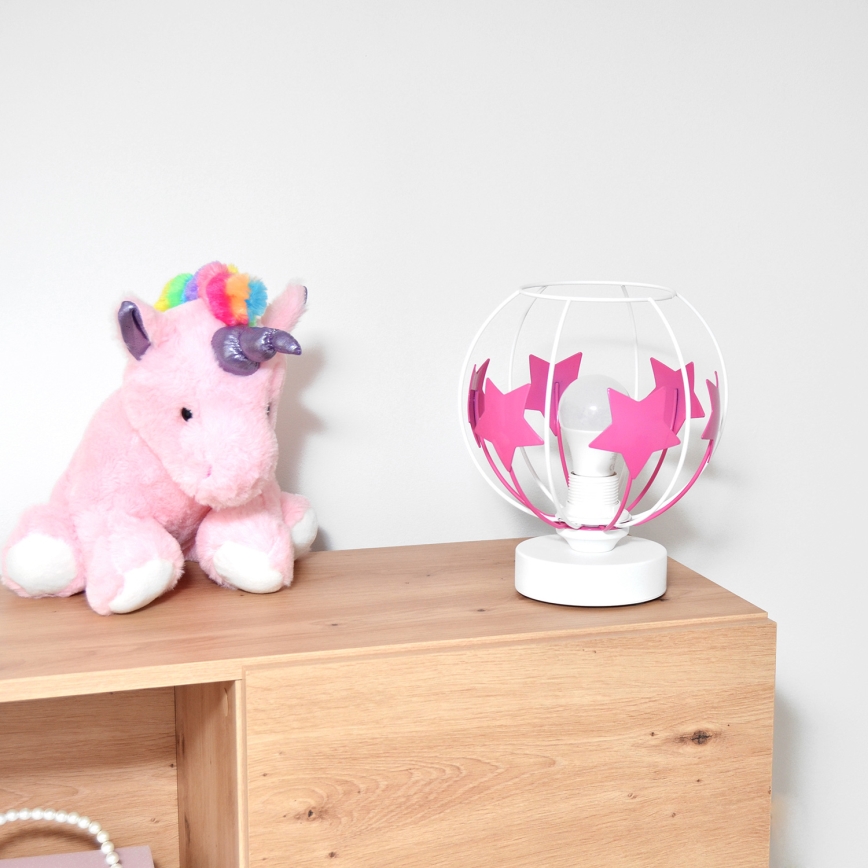 Tischleuchte für Kinder STARS 1xE27/15W/230V rosa/weiß