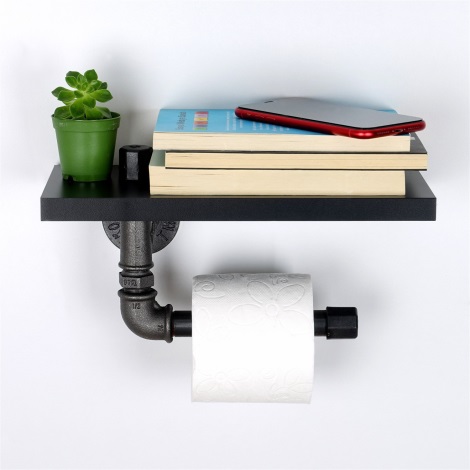 Toilettenpapierhalter mit Ablage BORU 12x30 cm schwarz