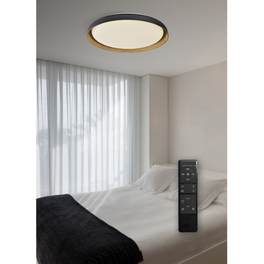 Top Light - Dimmbare LED-Deckenleuchte SATELLITE LED/48W/230V 3000-6500K d 53 cm schwarz/braun + Fernbedienung