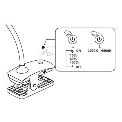 Top Light - LED-dimmbare Touch-Tischlampe mit Clip BELLA LED/4,8W/5V 3000-6500K schwarz