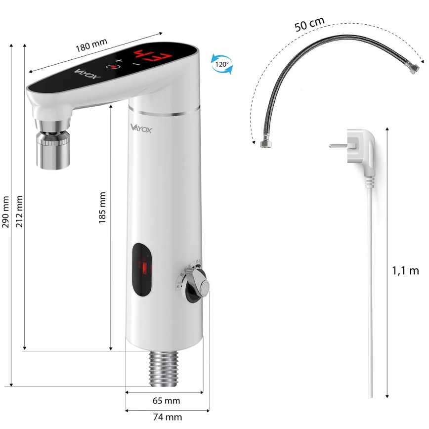 Touch-Durchlauferhitzer mit Sensor und LED-Anzeige 3000W/230V IPX4 weiß