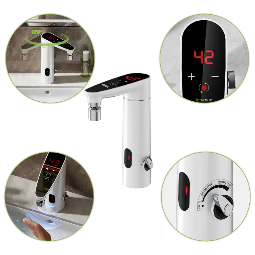 Berührungsloser Durchlauferhitzer mit Sensor und LED-Display 3000W/230V IPX4 Weiß