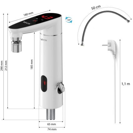 Berührungsloser Durchlauferhitzer mit Sensor und LED-Display 3000W/230V IPX4 Weiß