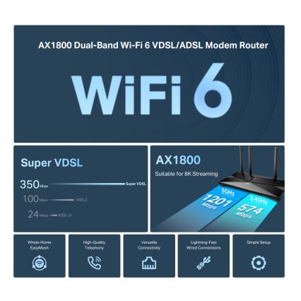 TP-Link - Dualband-Modemrouter VDSL/ADSL mit Wi-Fi 6 Archer VX1800V