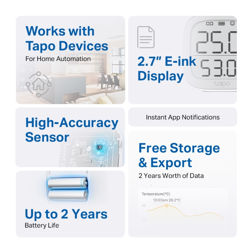 TP-Link - Intelligenter Monitor zur Messung von Temperatur und Luftfeuchtigkeit 2xAAA WLAN
