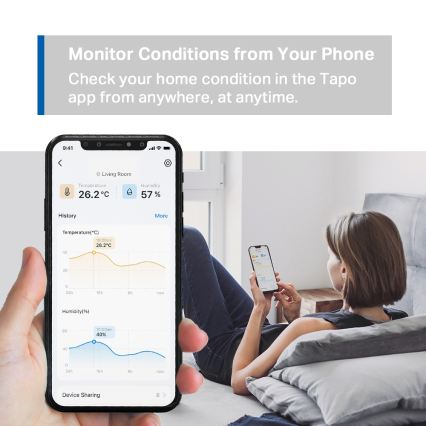 TP-Link - Intelligenter Sensor zur präzisen Messung von Temperatur und Luftfeuchtigkeit, 1×CR2450, Wi‑Fi
