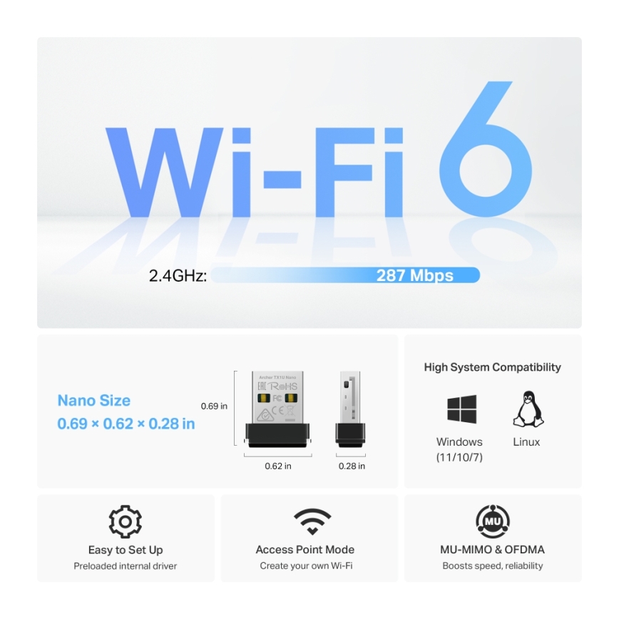 TP-Link - Kabelloser Wi-Fi 6 USB Nano-Adapter Archer TX1U Nano