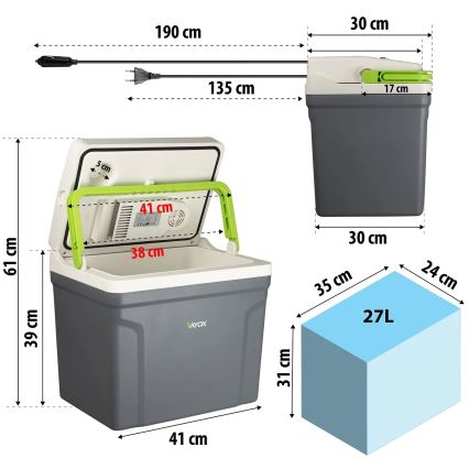 Tragbare Auto-Kühlbox mit Heizfunktion 27 l 230V/12V/24V grau