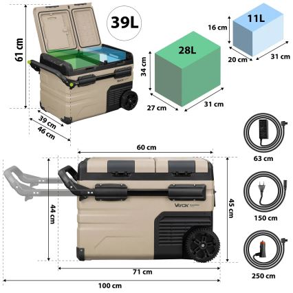 Tragbare Auto-Kühlbox mit LCD-Anzeige 39 l 230V/12V/24V braun