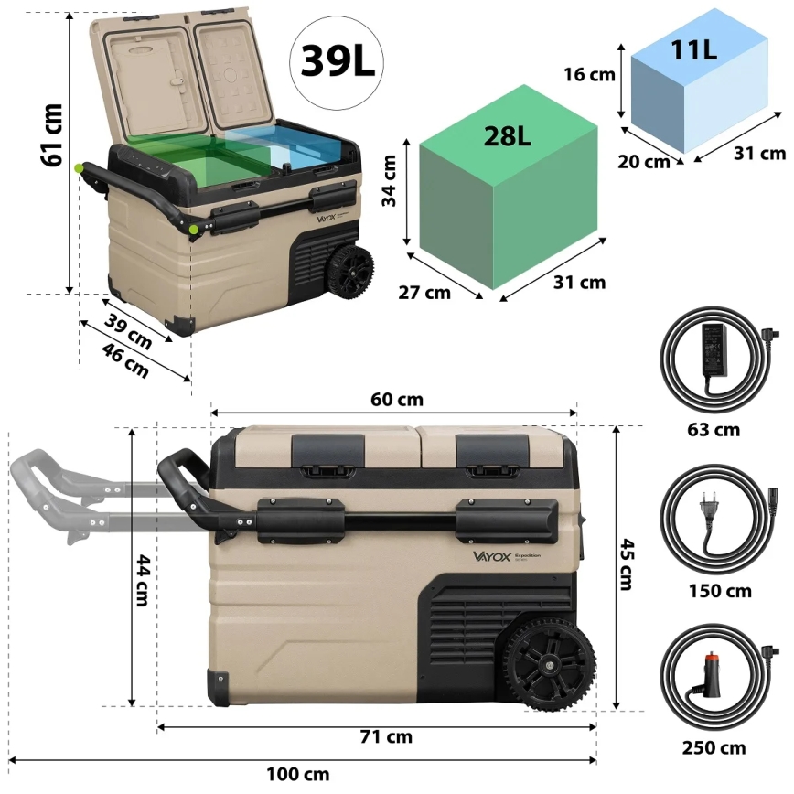 Tragbare Auto-Kühlbox mit LCD-Anzeige 39 l 230V/12V/24V braun