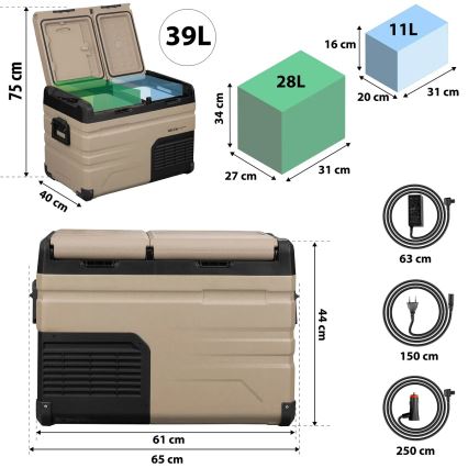Tragbare Auto-Kühlbox mit LCD-Anzeige 39 l 230V/12V/24V braun