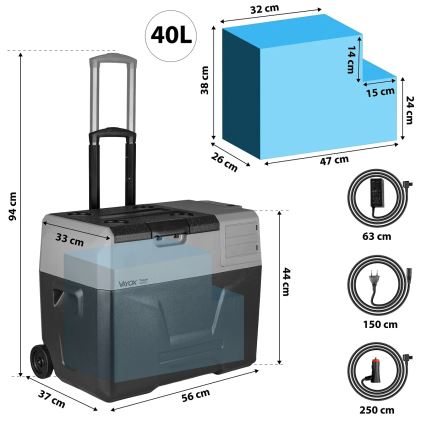 Tragbare Auto-Kühlbox mit LCD-Anzeige 40 l 230V/12V/24V schwarz