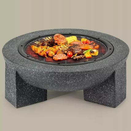 Tragbare Feuerstelle mit Grillrost 74x30 cm schwarz/dunkler Granit