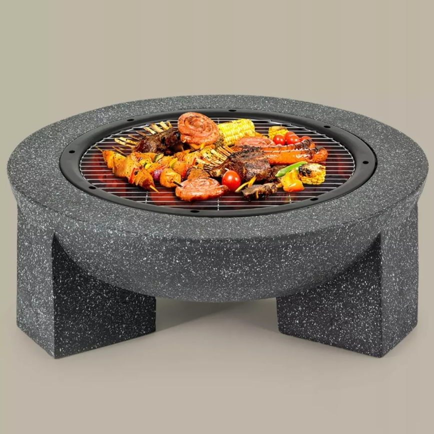 Tragbare Feuerstelle mit Grillrost 74x30 cm schwarz/dunkler Granit