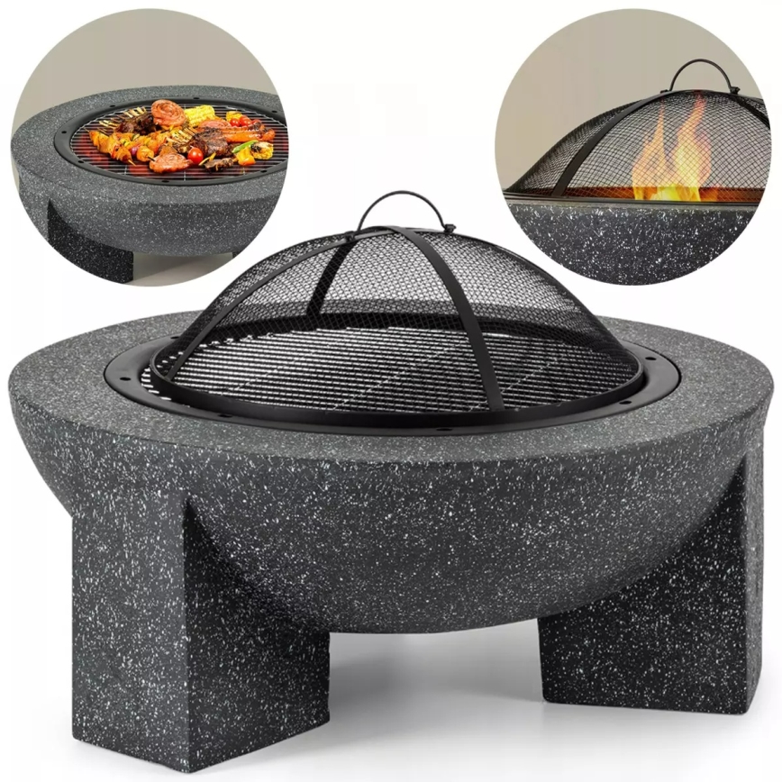 Tragbare Feuerstelle mit Grillrost 74x30 cm schwarz/dunkler Granit