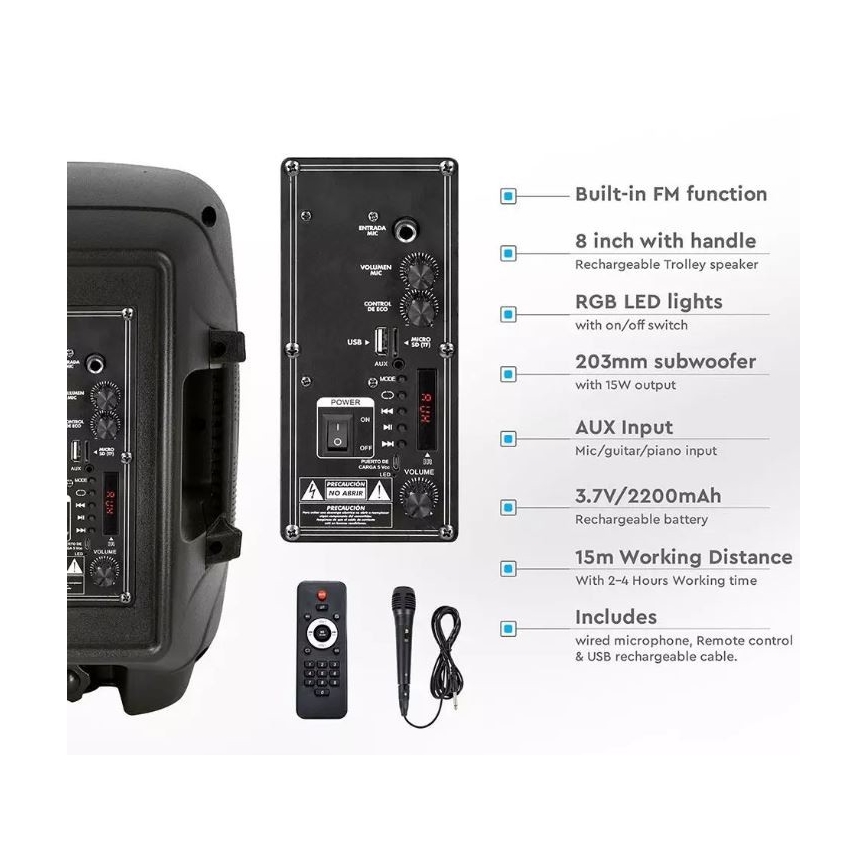 Tragbarer Bluetooth-Lautsprecher mit Mikrofon 15W/3,7V LED RGB + FB